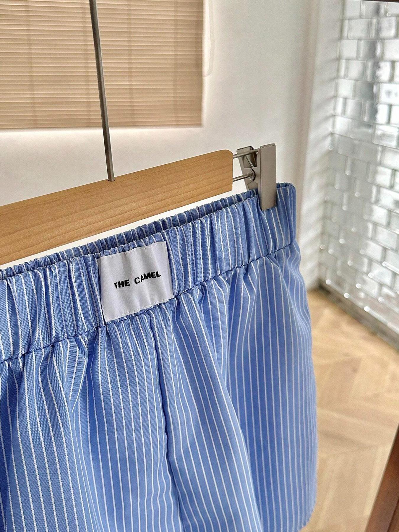 Women's Striped Print Button Front Shirt & Shorts Two-Piece Set  (Buy 2 Free Shipping)