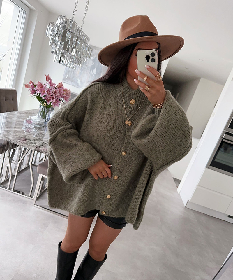 2025 woman Cardigan Sweaters Button Open Front Chunky Knit Oversized Sweater（Buy 2 Free Shipping)
