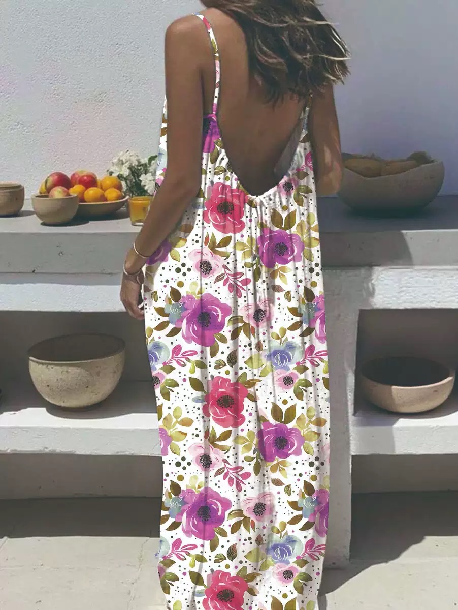 2026 New Women's Leopard and Striped Backless Maxi Dress （Buy 2 Free Shipping）