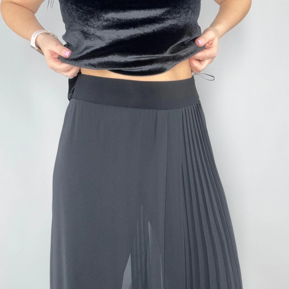 Sheer Overlay Pleated Culotte Trousers （Buy 2 Free Shipping)