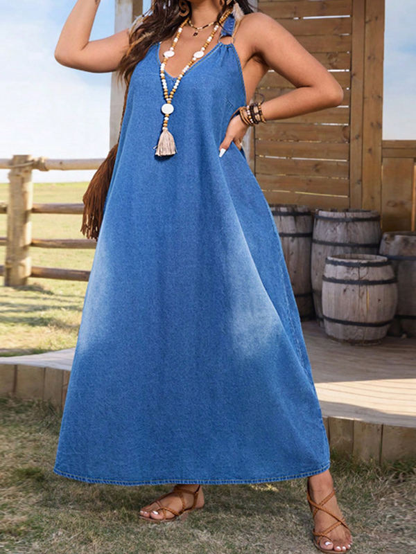 Women's Oversized Retro Denim Maxi Dress (Buy 2 Free Shipping)