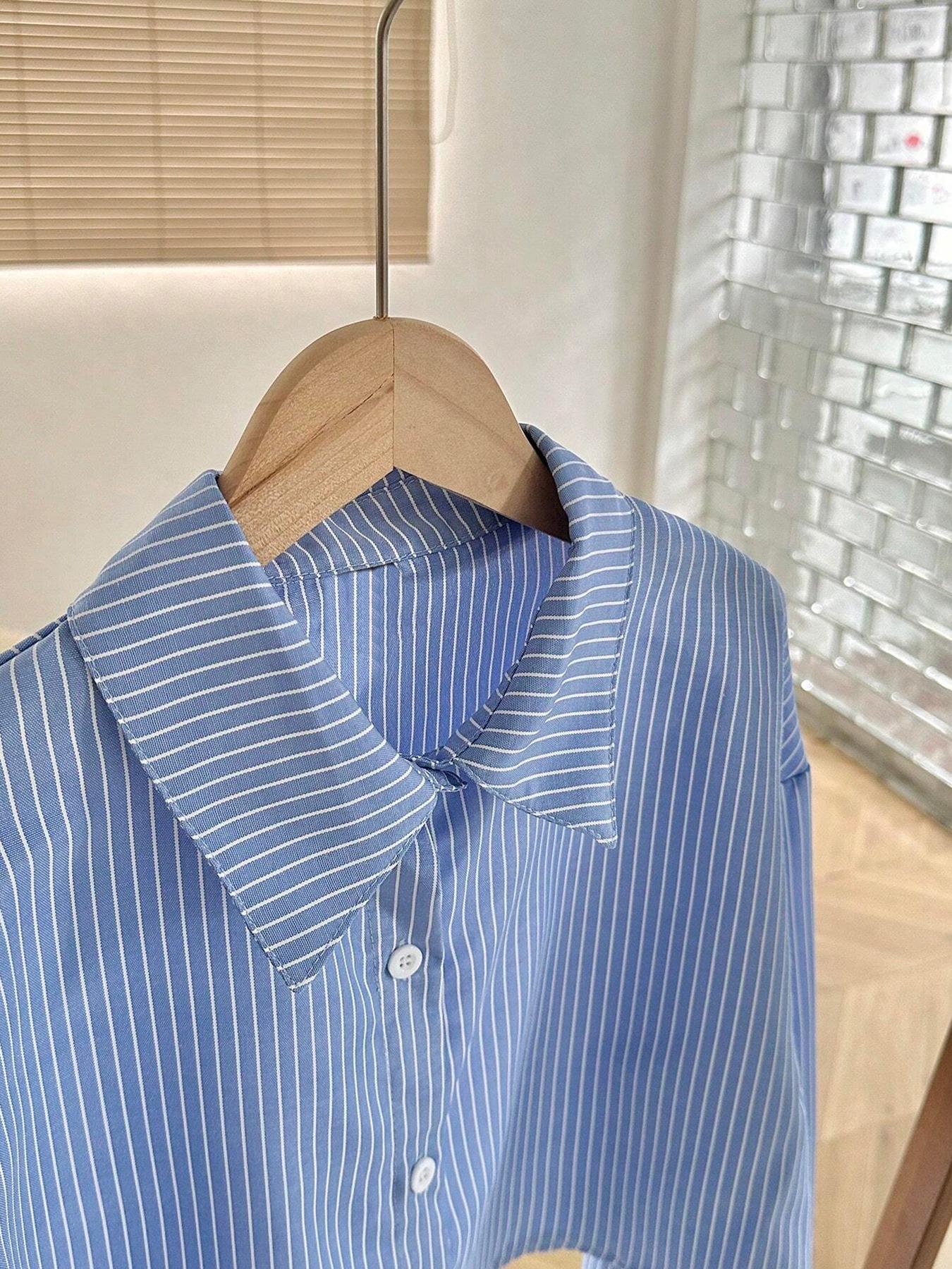 Women's Striped Print Button Front Shirt & Shorts Two-Piece Set  (Buy 2 Free Shipping)