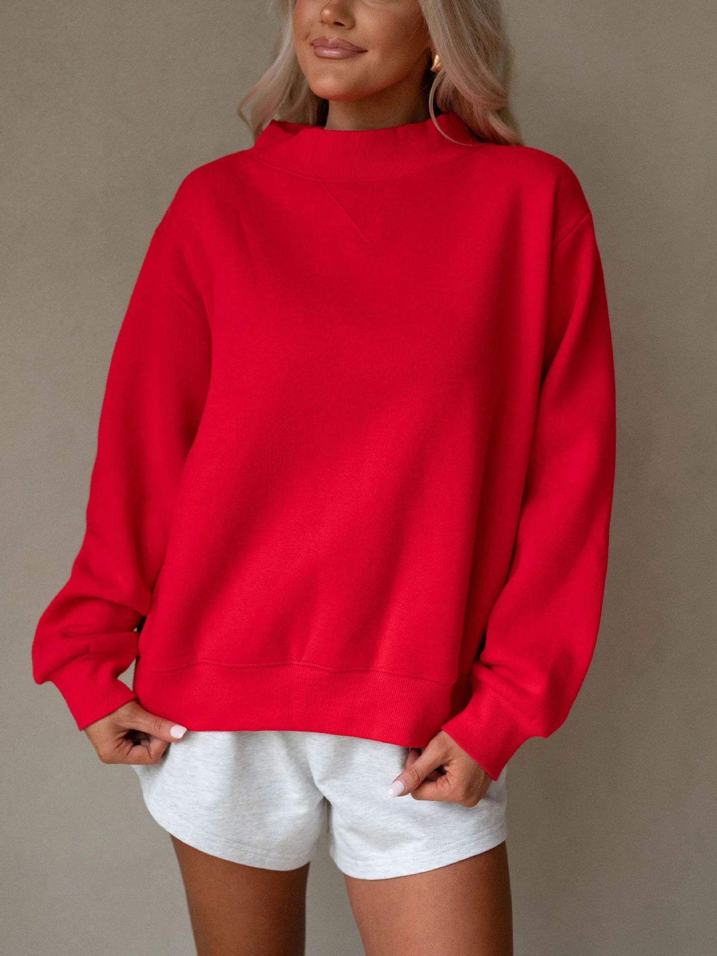 Fleece Mock Neck Pullover Sweatshirt（Buy 2 Free Shipping)