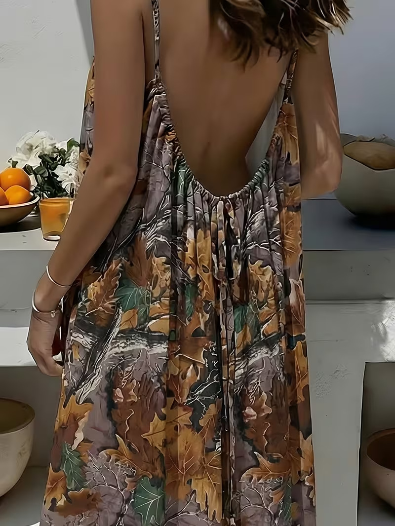 2026 New Women's Leopard and Striped Backless Maxi Dress （Buy 2 Free Shipping）