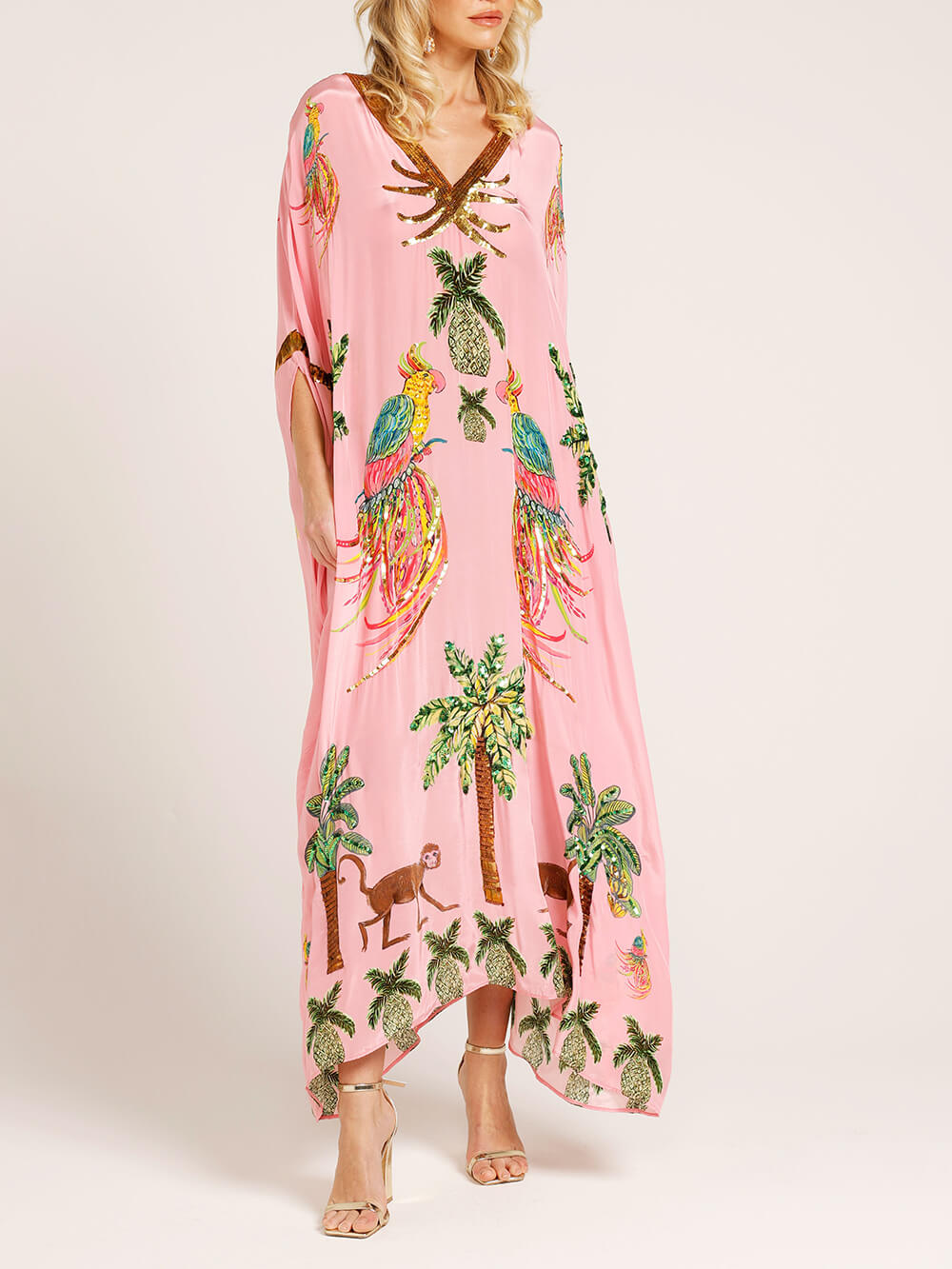 lusailstore - dropped sleeve coconut tree print dress （Buy 2 Free Shipping)