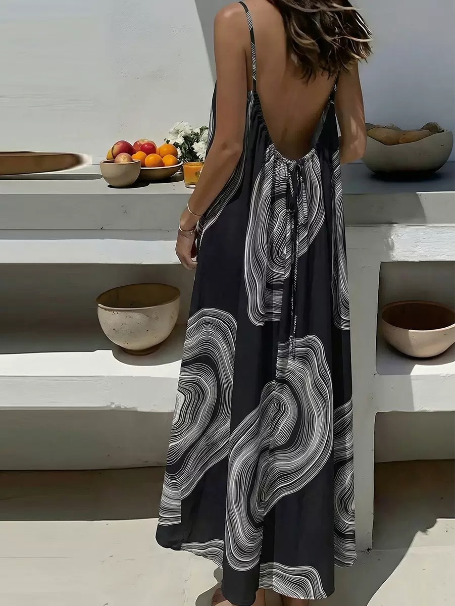 2026 New Women's Leopard and Striped Backless Maxi Dress （Buy 2 Free Shipping）