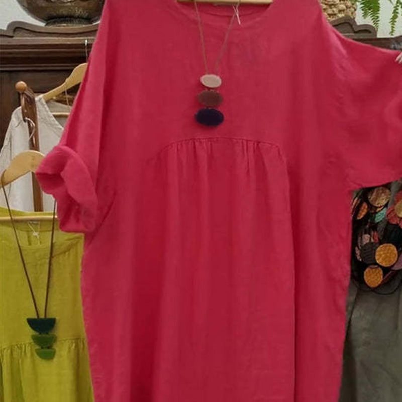 ⏰Last Day Sale 49% Off💃Women's Casual Loose Round Neck Solid Color Dress with 3/4 Sleeves & Pockets