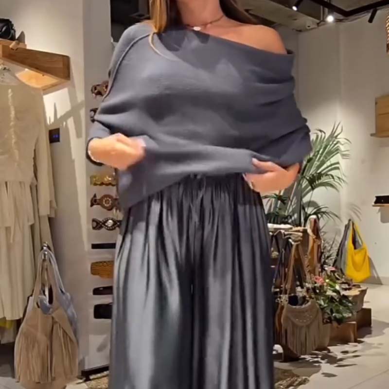 Elegant Off-Shoulder Top And Satin Wide-Leg Pants Two-Piece Set （Buy 2 Free Shiping)