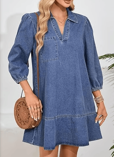 V-Neck Denim Dress — Where Comfort Meets Classic Style(Buy 2 Free Shipping)