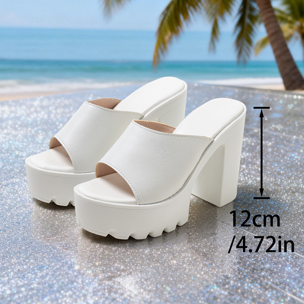 Women's New Spring/Summer Black Single-Strap Platform Chunky Heel Solid Color High Heel Sandals