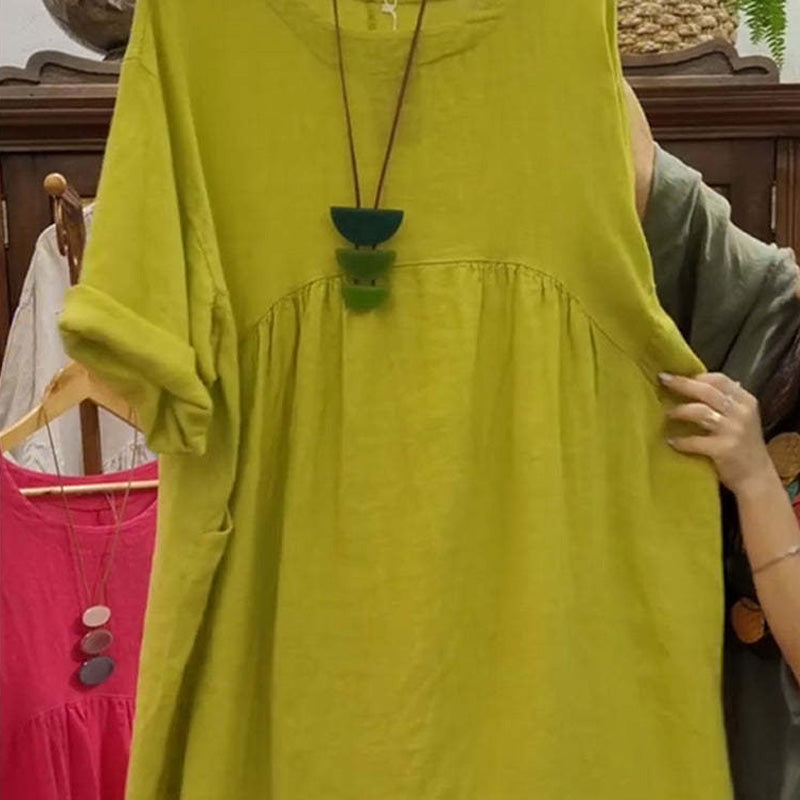 ⏰Last Day Sale 49% Off💃Women's Casual Loose Round Neck Solid Color Dress with 3/4 Sleeves & Pockets
