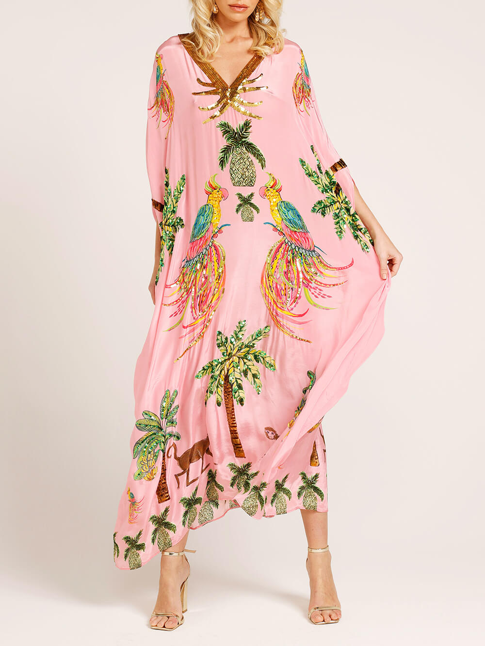 lusailstore - dropped sleeve coconut tree print dress （Buy 2 Free Shipping)