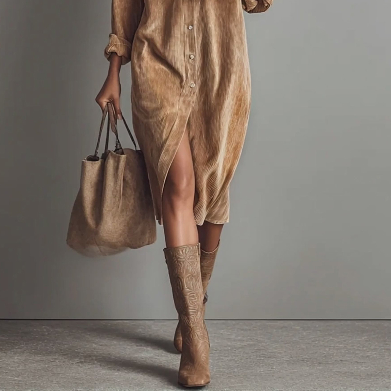 Women's Autumn And Winter New Western Retro Suede Dress