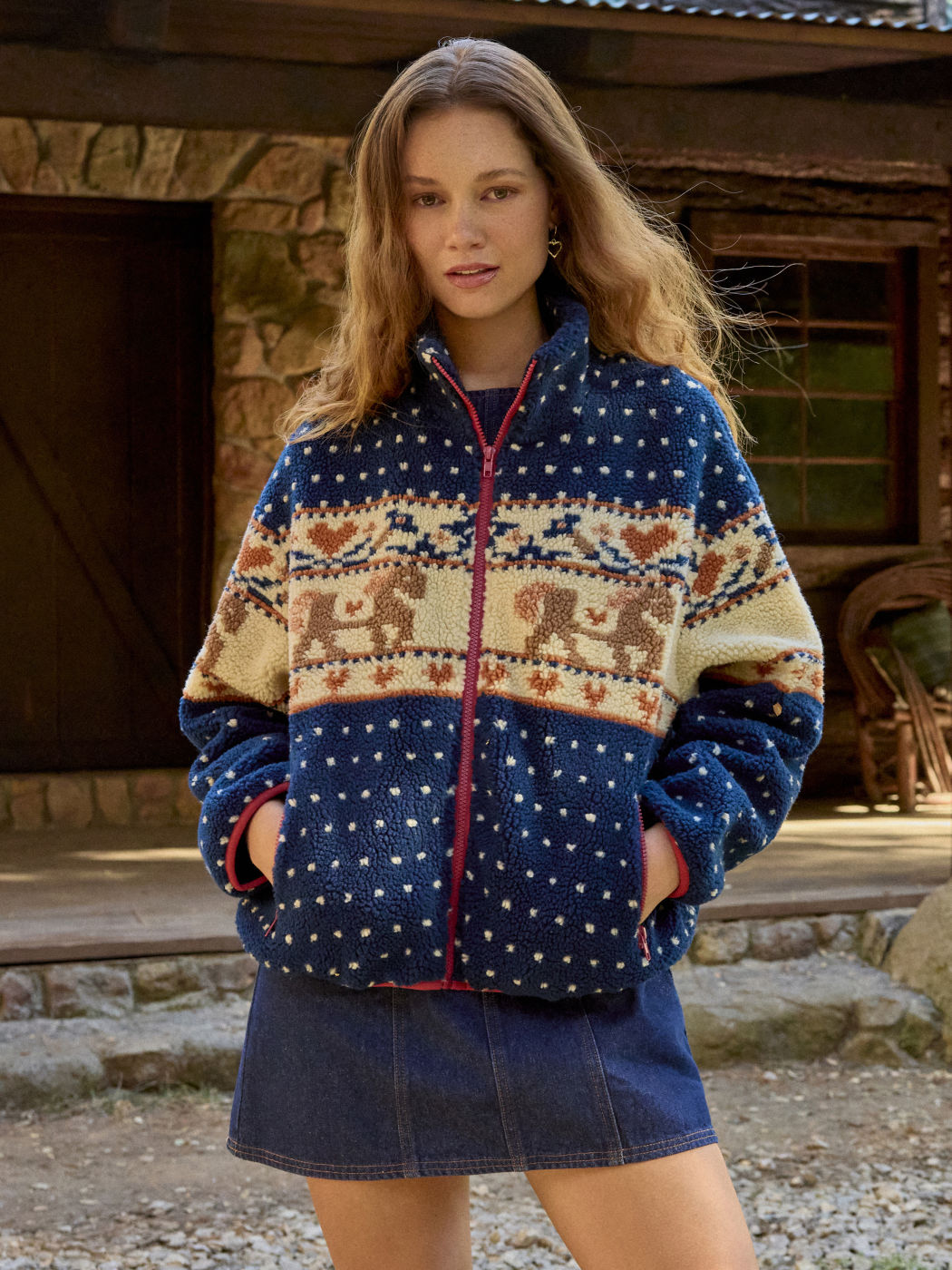 Fleece Collar Graphic Jacket （Buy 2 Free Shipping)