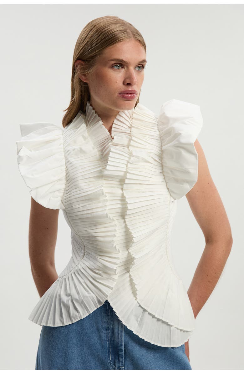 Pleated Ruffle Sleeve Top（Buy 2 Free Shipping)
