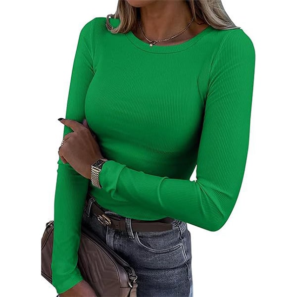 ✨Women Long Sleeve Crewneck Rib Knit Basic Tee Tops 2025 Casual T-Shirt
