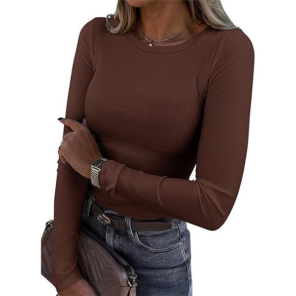 ✨Women Long Sleeve Crewneck Rib Knit Basic Tee Tops 2025 Casual T-Shirt