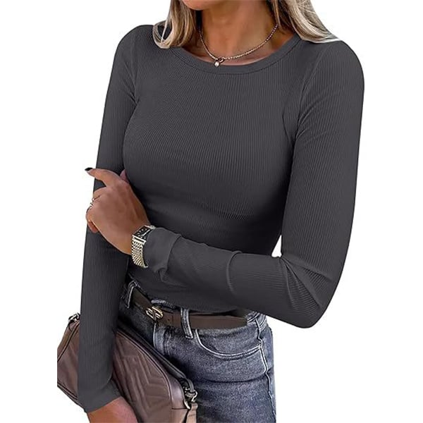 ✨Women Long Sleeve Crewneck Rib Knit Basic Tee Tops 2025 Casual T-Shirt