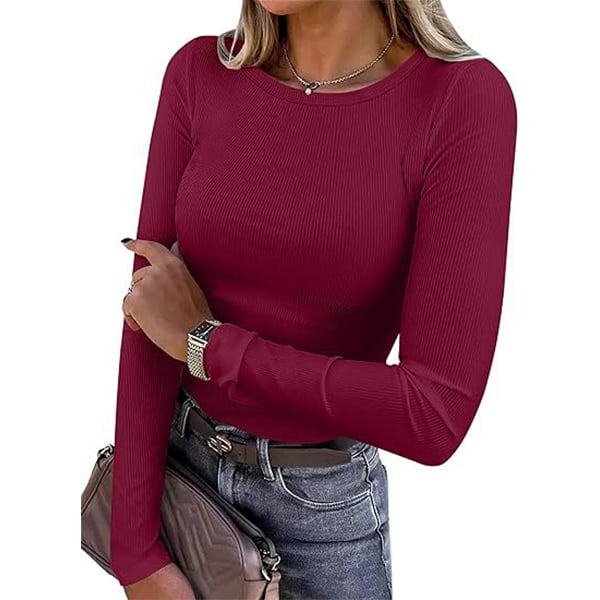 ✨Women Long Sleeve Crewneck Rib Knit Basic Tee Tops 2025 Casual T-Shirt