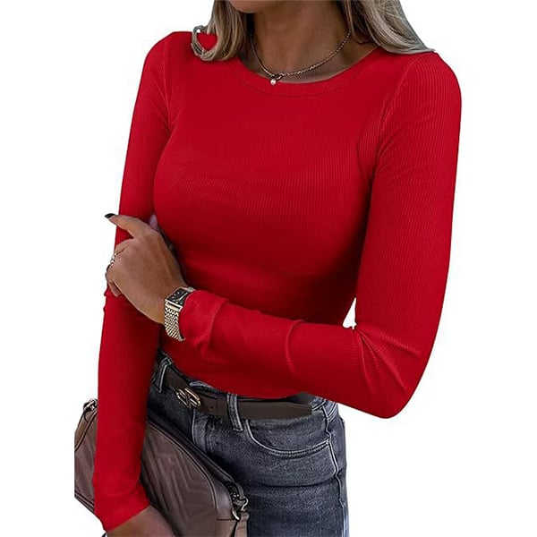✨Women Long Sleeve Crewneck Rib Knit Basic Tee Tops 2025 Casual T-Shirt