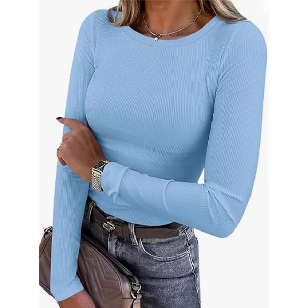 ✨Women Long Sleeve Crewneck Rib Knit Basic Tee Tops 2025 Casual T-Shirt