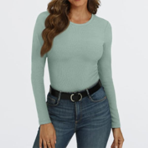✨Women Long Sleeve Crewneck Rib Knit Basic Tee Tops 2025 Casual T-Shirt