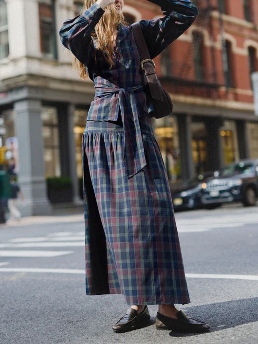 Casual Lace Up Pleated Checkered Set (Buy 2 Free Shipping)