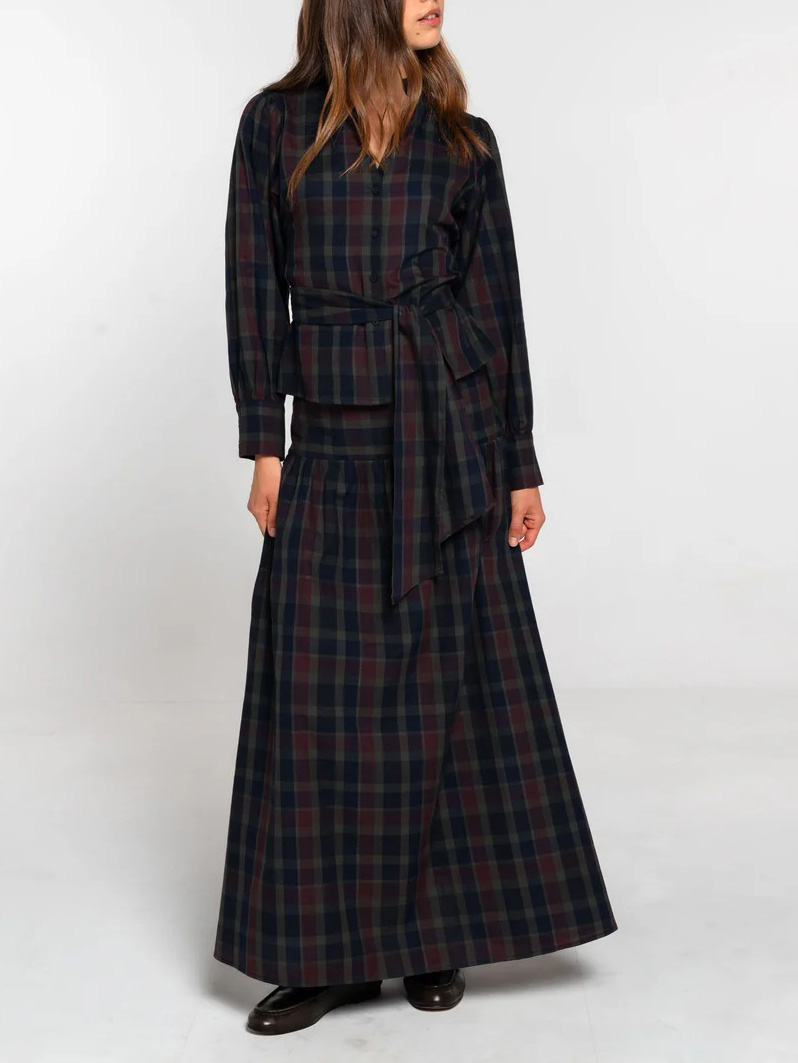 Casual Lace Up Pleated Checkered Set (Buy 2 Free Shipping)