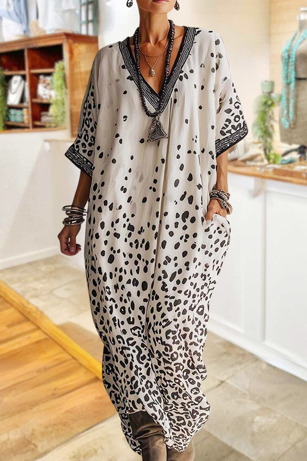 Flowy And Loose Leopard Print Mid Sleeve Dress (Buy 2 Free Shipping)