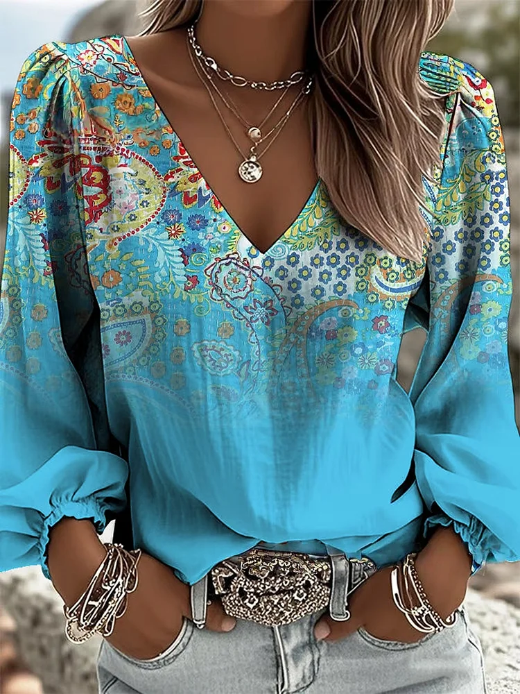 Women's Floral Paisley Pattern Fashion Casual Blouse