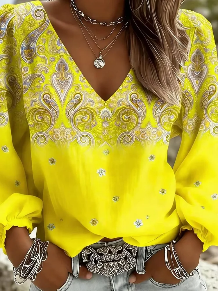 Women's Floral Paisley Pattern Fashion Casual Blouse