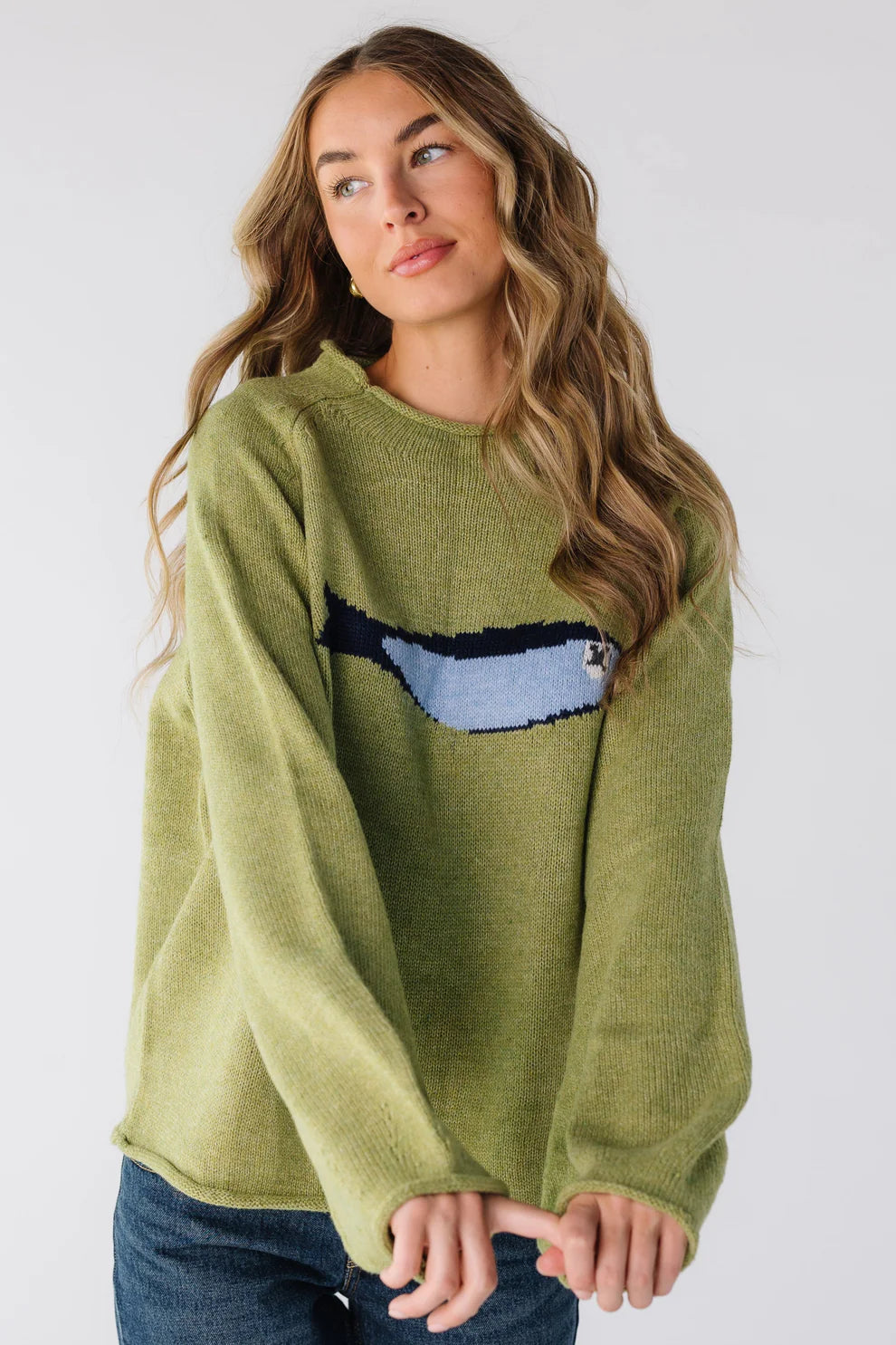 Olive Knit Fisherman Sweater and Blue Striped Pants  Set (Buy 2 Free Shipping)