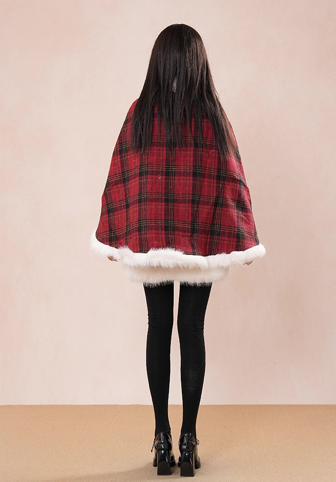Merry Plaid Mini Dress & Capelet Set (Red)