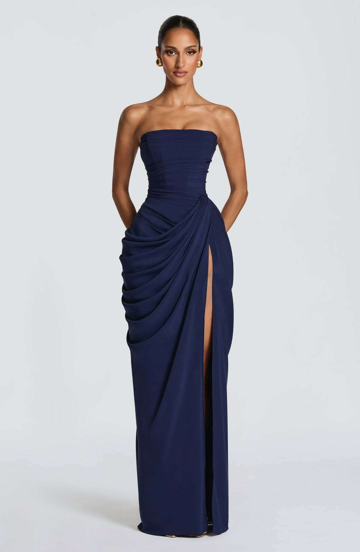 Strapless Draped High-Slit Maxi Dress （BUY 2 Free Shipping）