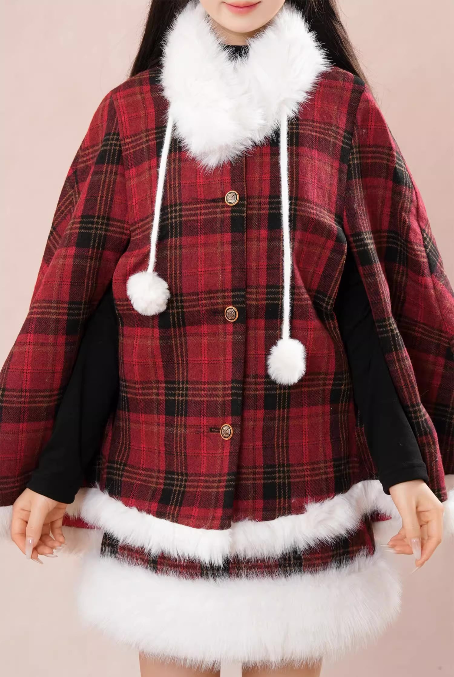 Merry Plaid Mini Dress & Capelet Set (Red)