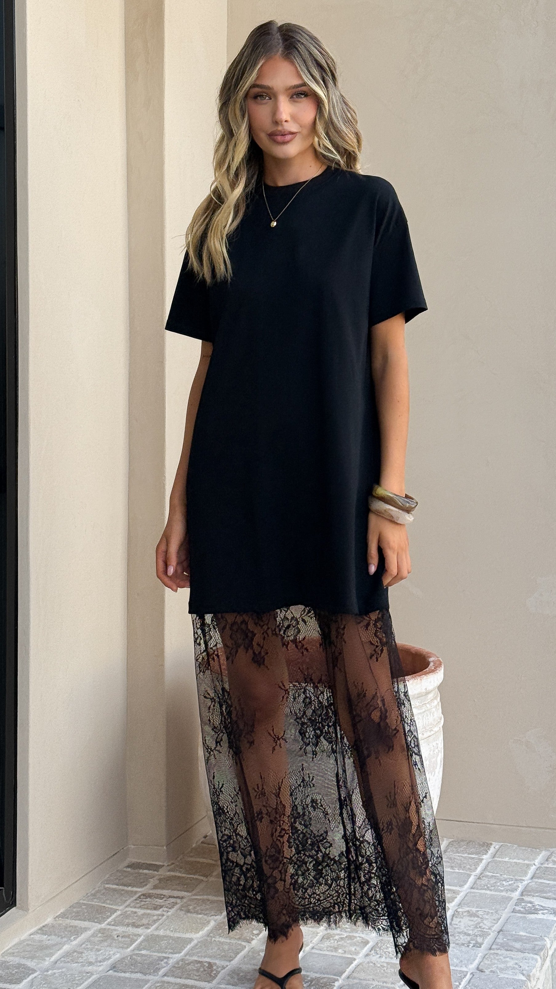 T-Shirt Lace Maxi Dress (Buy 2 Free Shipping)