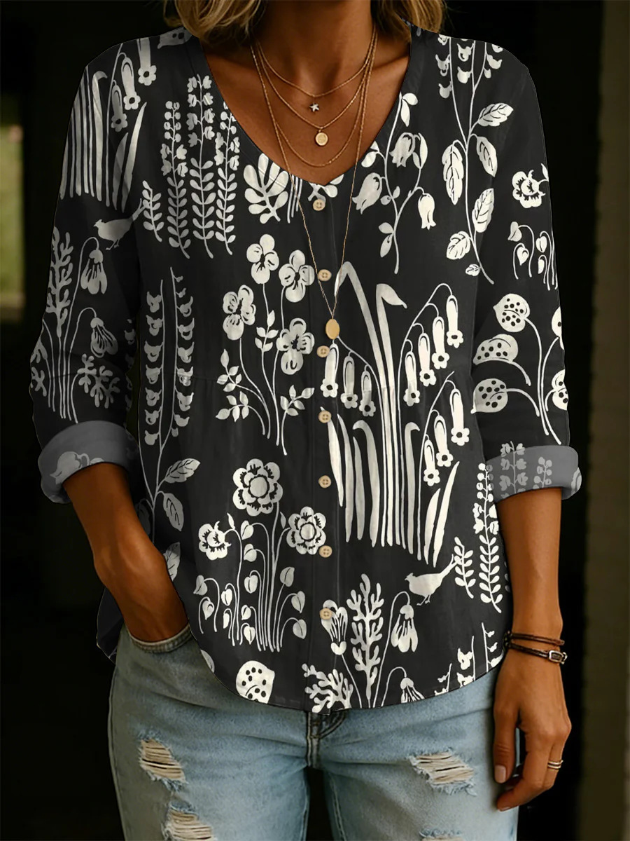 Women's Art Print Casual Cotton Shirt