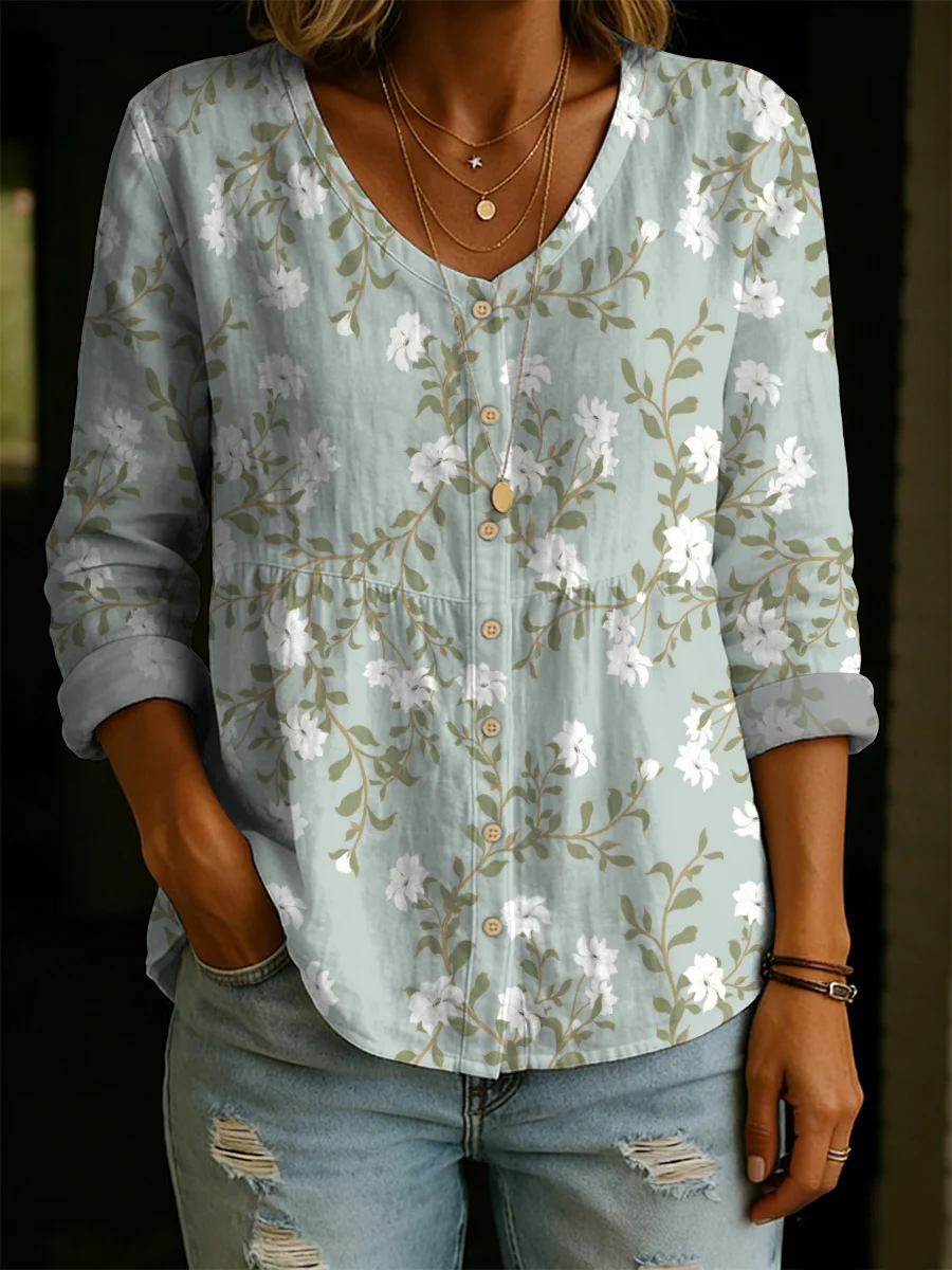 Women's Art Print Casual Cotton Shirt
