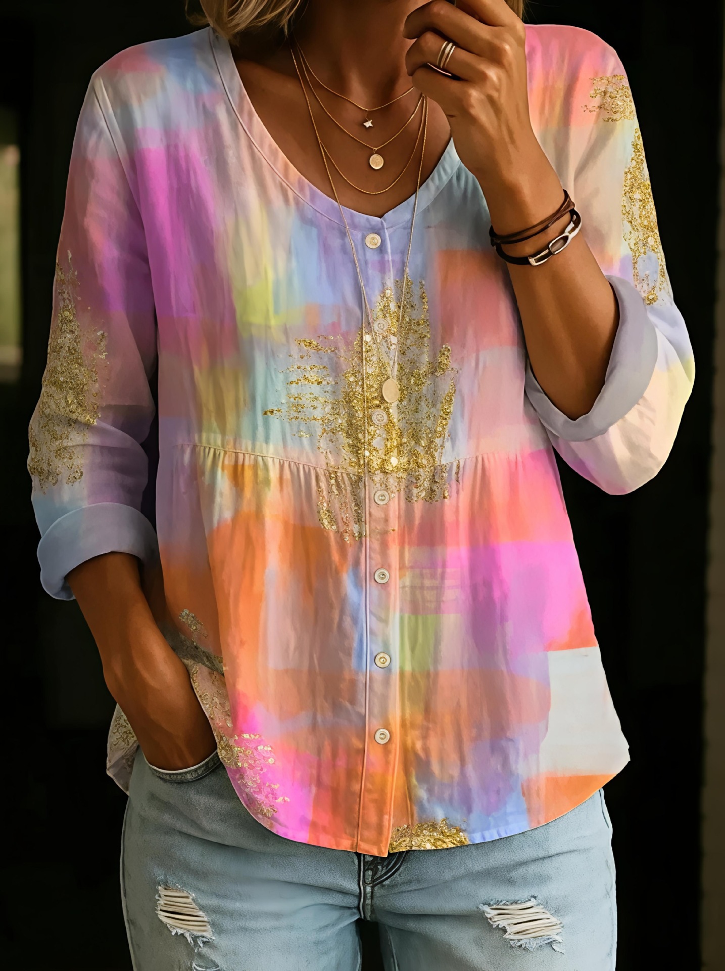 Women's Art Print Casual Cotton Shirt