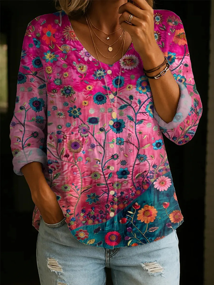 Women's Art Print Casual Cotton Shirt