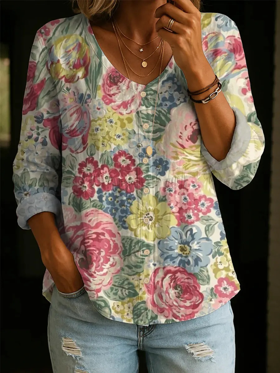 Women's Art Print Casual Cotton Shirt