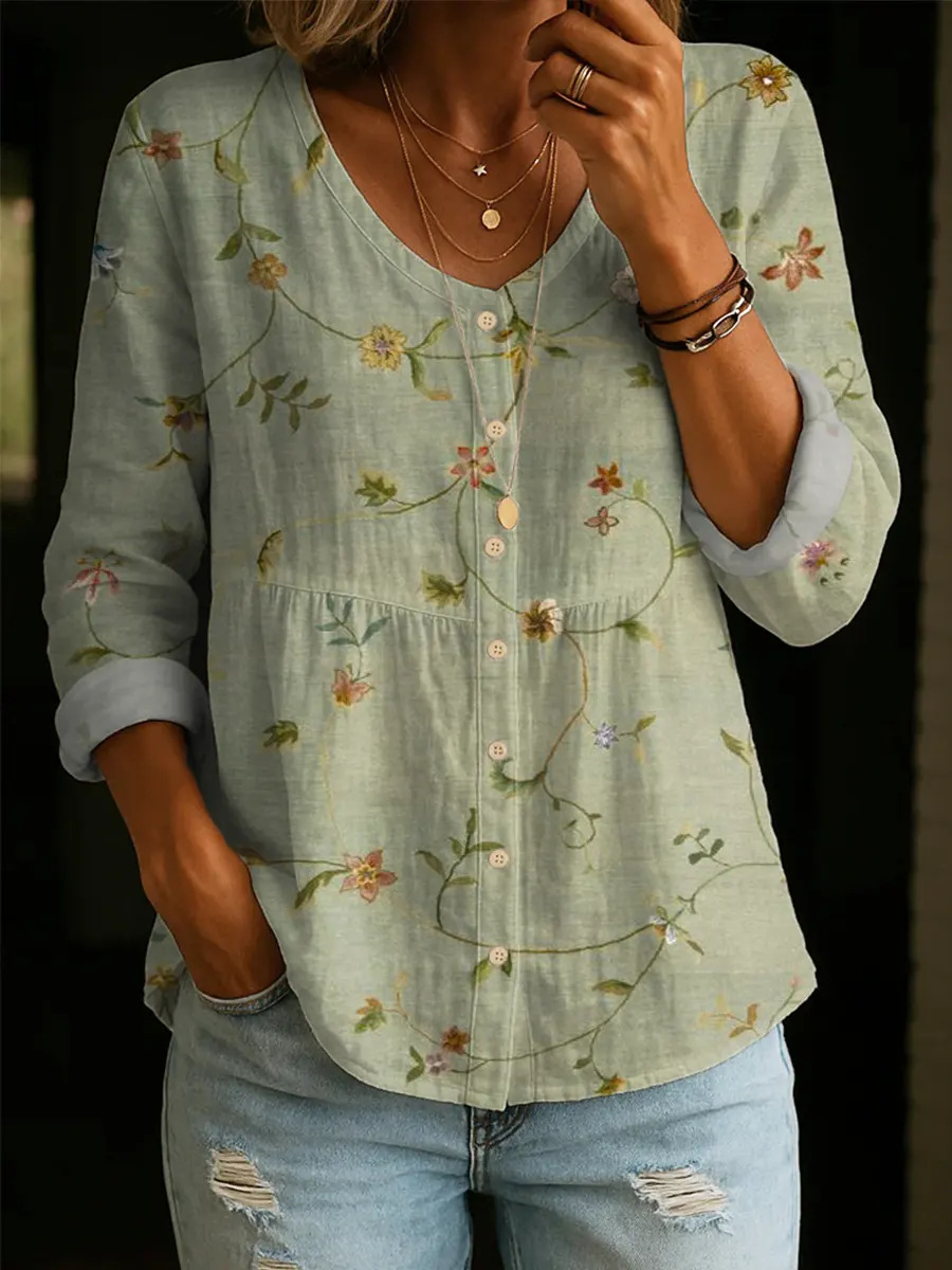 Women's Art Print Casual Cotton Shirt