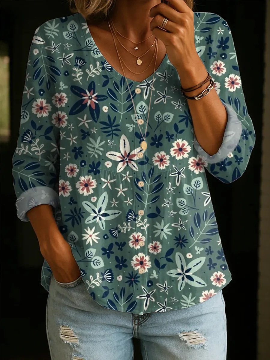 Women's Art Print Casual Cotton Shirt