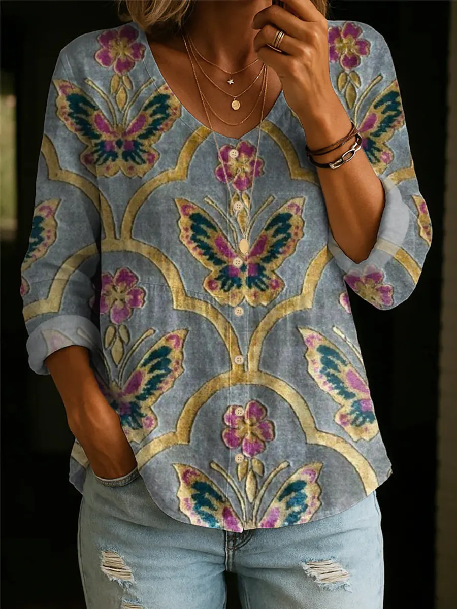 Women's Art Print Casual Cotton Shirt