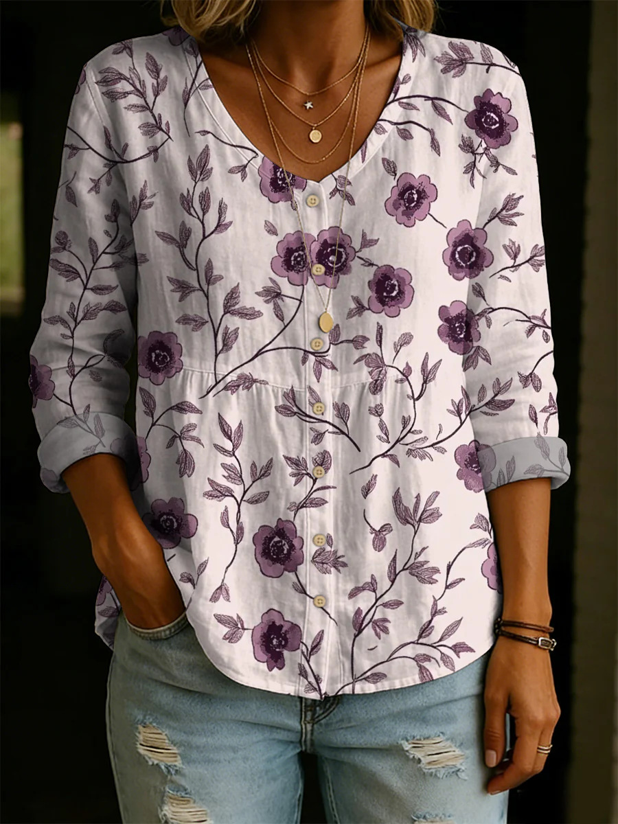 Women's Art Print Casual Cotton Shirt