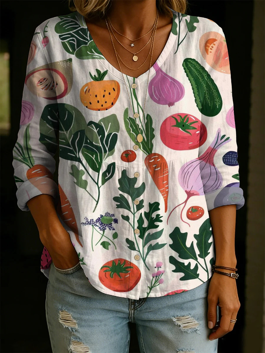 Women's Art Print Casual Cotton Shirt