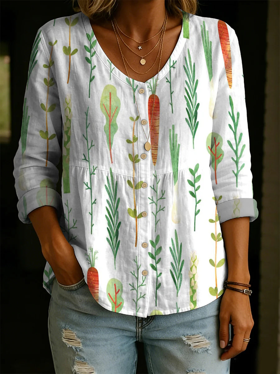 Women's Art Print Casual Cotton Shirt