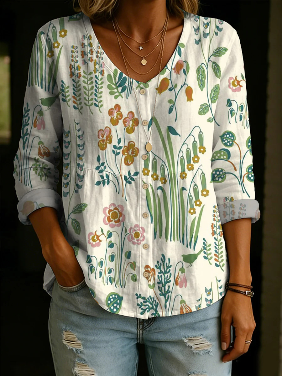 Women's Art Print Casual Cotton Shirt