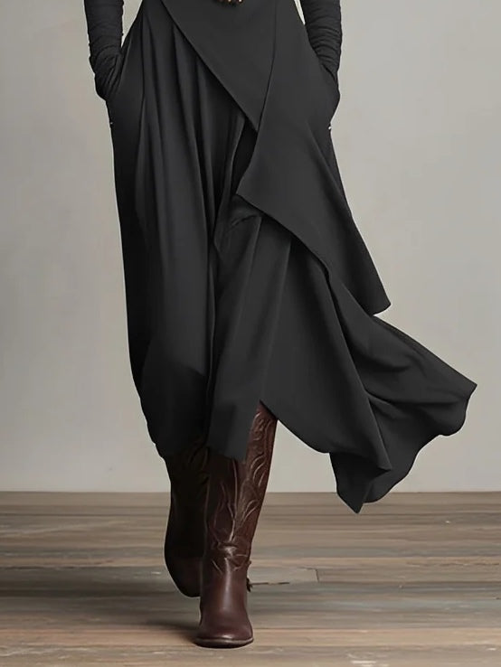 Purple High-neck Asymmetrical Pleated Maxi Dress（Buy 2 Free Shipping)