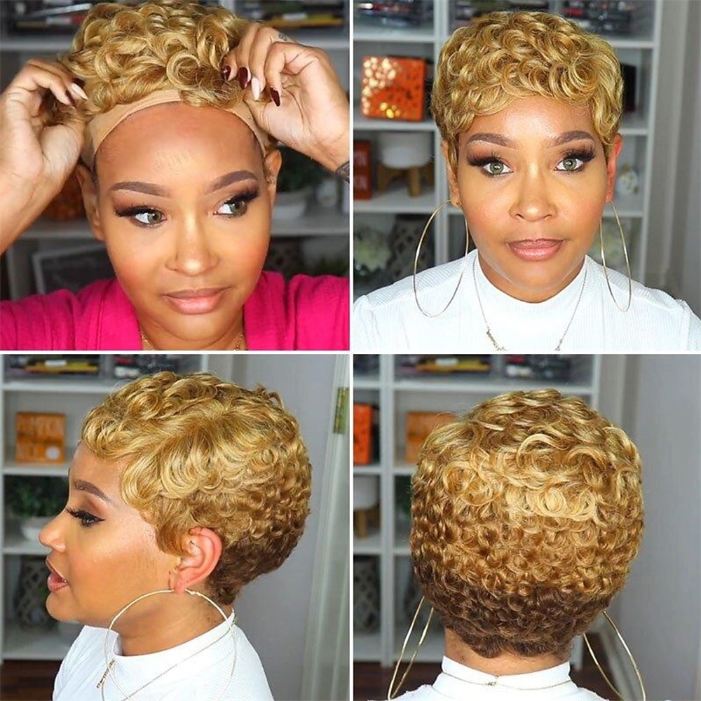 Synthetic Wig Curly Pixie Cut Machine Made Wig Short A1 Synthetic Hair Women's Soft Party Easy to Carry Blonde  Daily Wear  Party  Evening  Daily Christmas Party Wigs 2023 - US $14.49 –P1